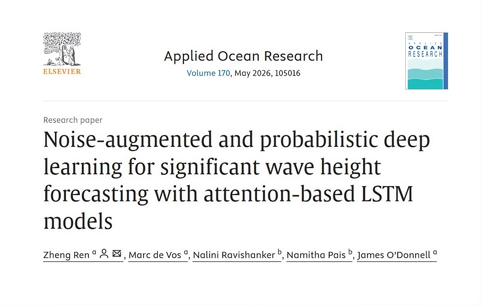 Applied Ocean Research wave forecasting paper